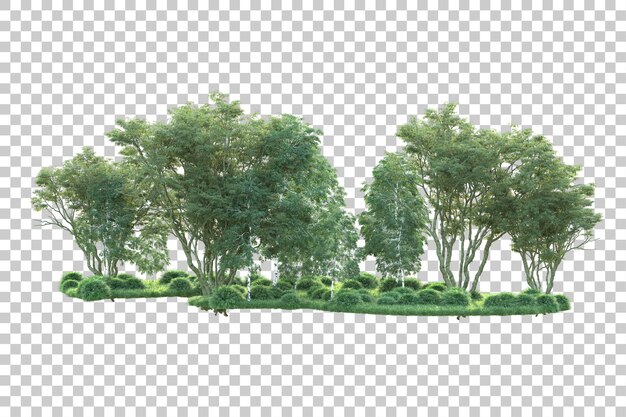 Paisaje verde aislado sobre fondo transparente ilustración de renderizado 3d