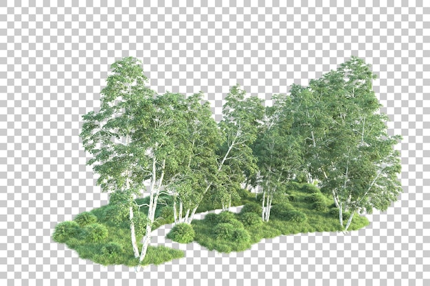 Paisaje verde aislado sobre fondo transparente ilustración de renderizado 3d