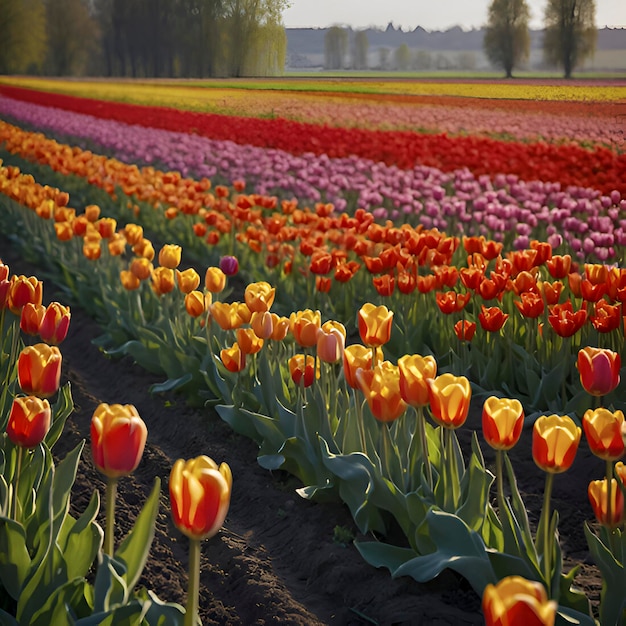 Países bajos campos rurales de tulipanes paisaje rural