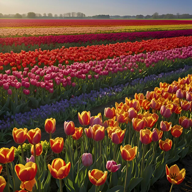 Países bajos campos rurales de tulipanes paisaje rural