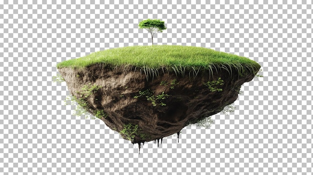 PSD paix flottante de la terre avec une surface d'herbe verte et une section de sol île de texture de herbe de terre volante