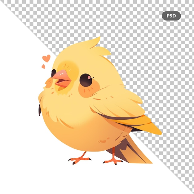 PSD un pájaro amarillo con un corazón en la cabeza.