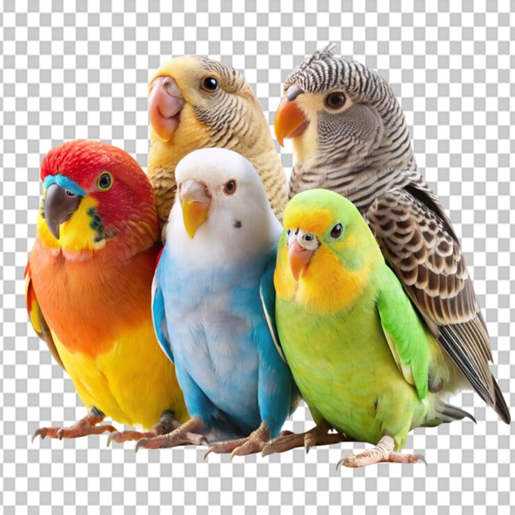 PSD pájaro amoroso canario doméstico loro budgerigar en un fondo transparente