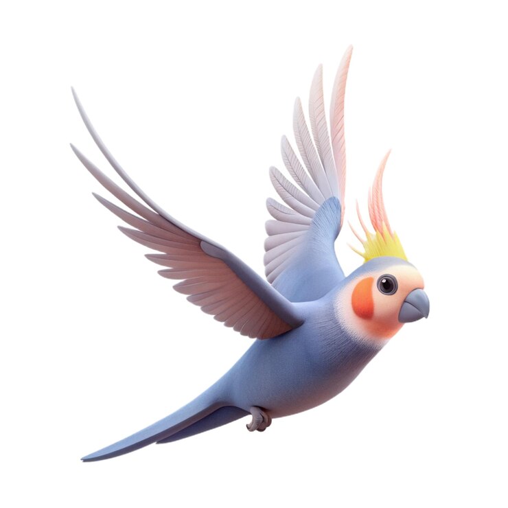 PSD un pájaro azul y blanco con un pico amarillo que dice loro en él