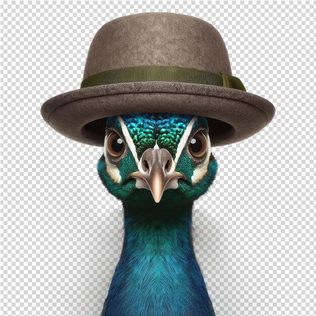 PSD un pájaro azul y verde con un sombrero en la cabeza