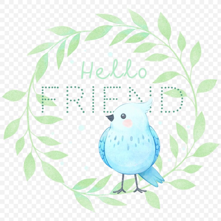 PSD un pájaro blanco con un mechón se sienta en una corona de ramas verdes composición redonda con texto hola amigo