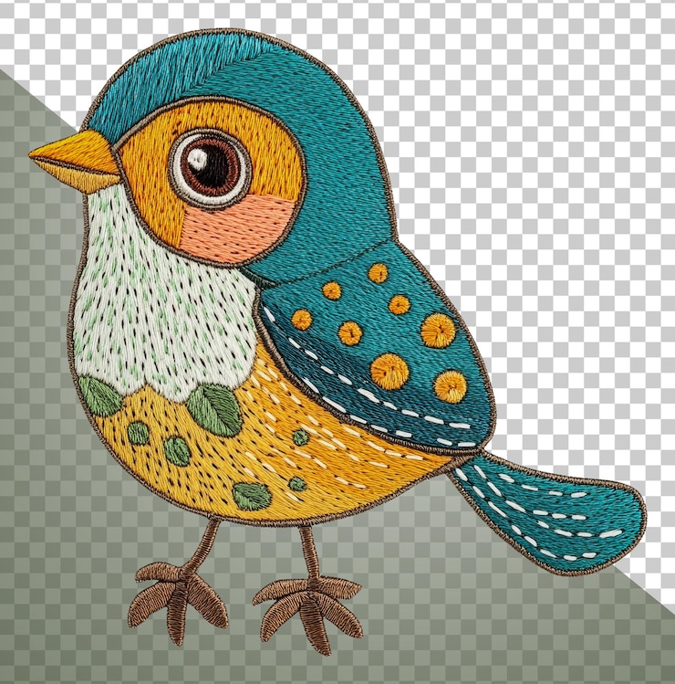 PSD pájaro bordado sobre fondo blanco cortado en stock png