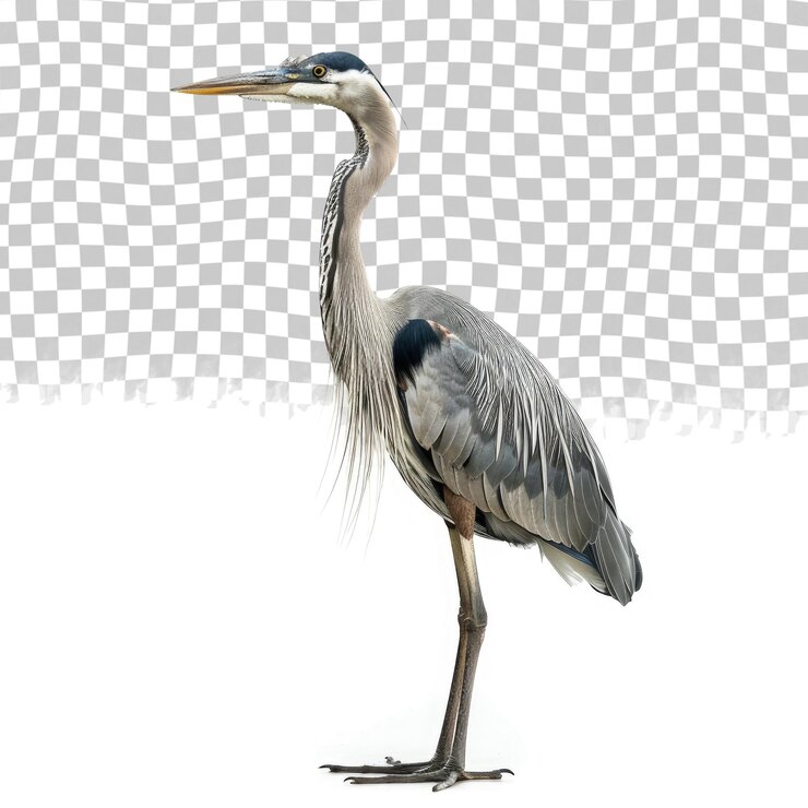PSD un pájaro con una cabeza azul y un cuello largo se encuentra frente a un fondo blanco