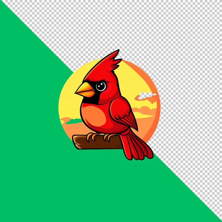 PSD el pájaro cardenal del norte en la puesta del sol