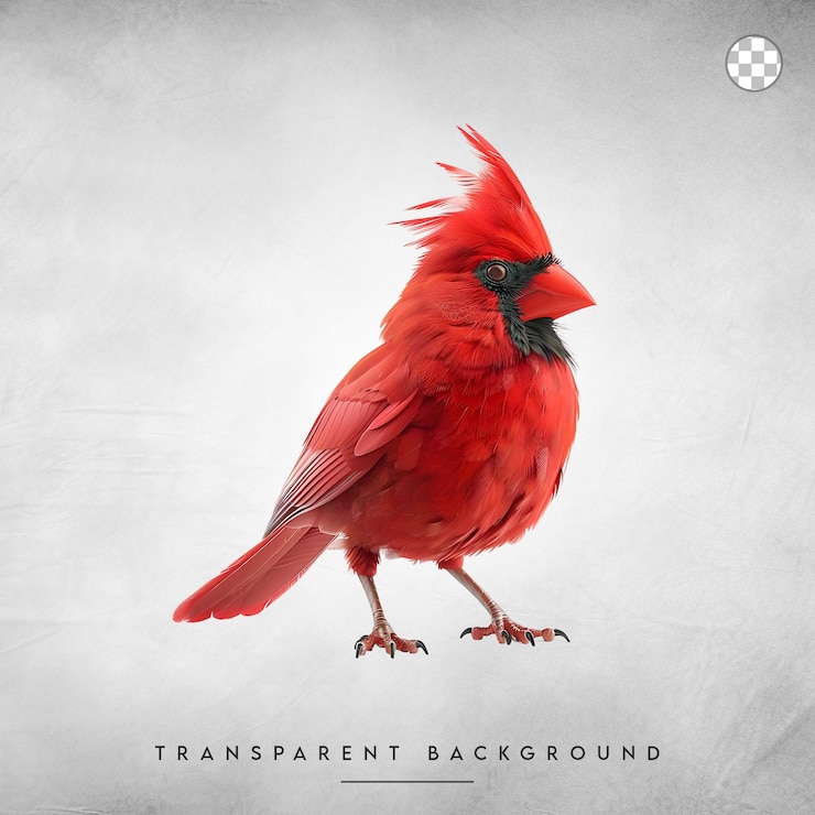 PSD el pájaro cardenal rojo aislado sobre un fondo transparente