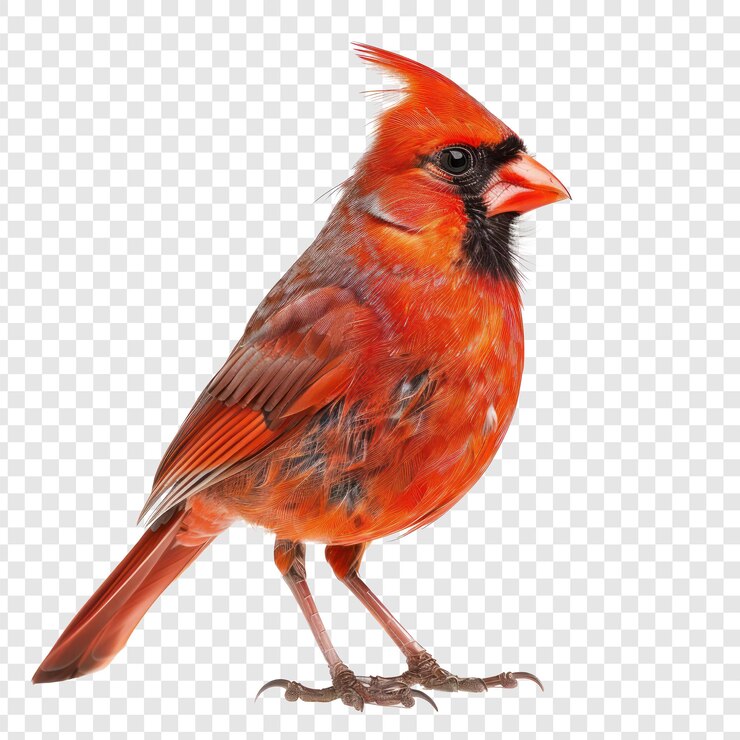 PSD el pájaro cardinal del norte vista lateral del cuerpo completo aislado en fondo de transparencia psd