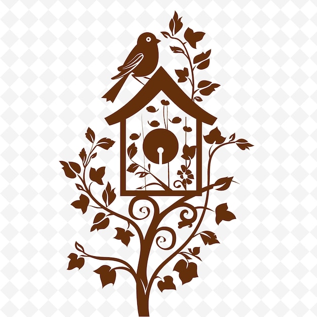 PSD pájaro en una casa de pájaros en el árbol