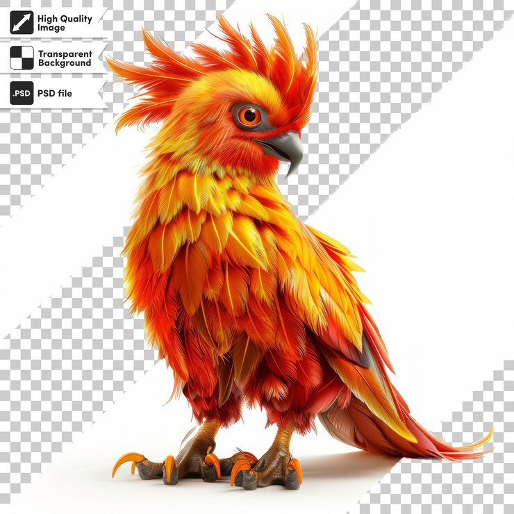 PSD un pájaro colorido con una cola roja en él