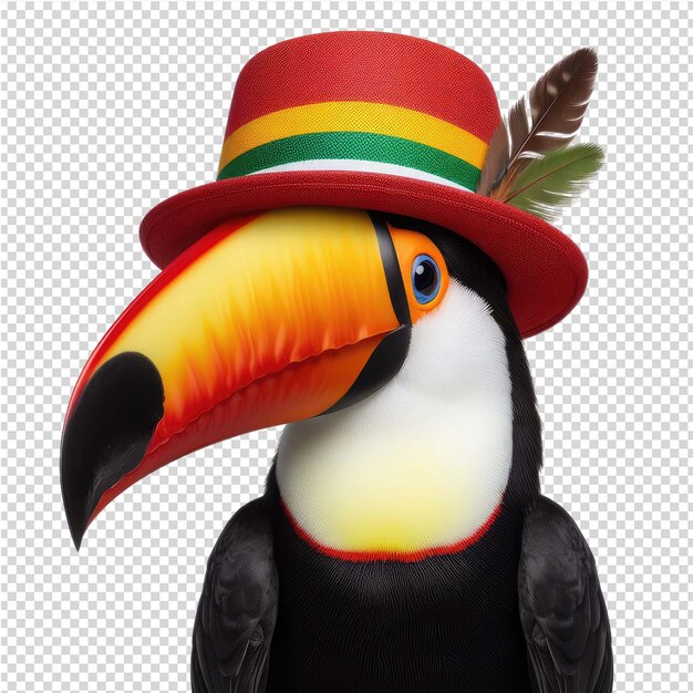 PSD un pájaro colorido con un sombrero en la cabeza