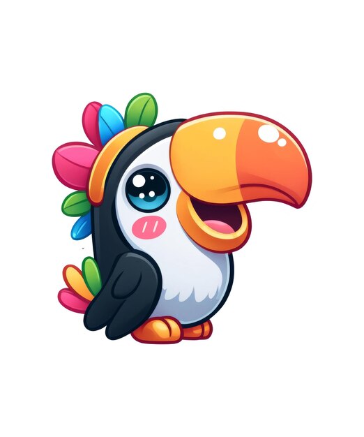un pájaro de dibujos animados con un pico colorido y un pico de colores