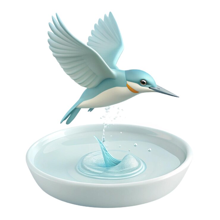 PSD un pájaro está bebiendo agua de un cuenco de agua