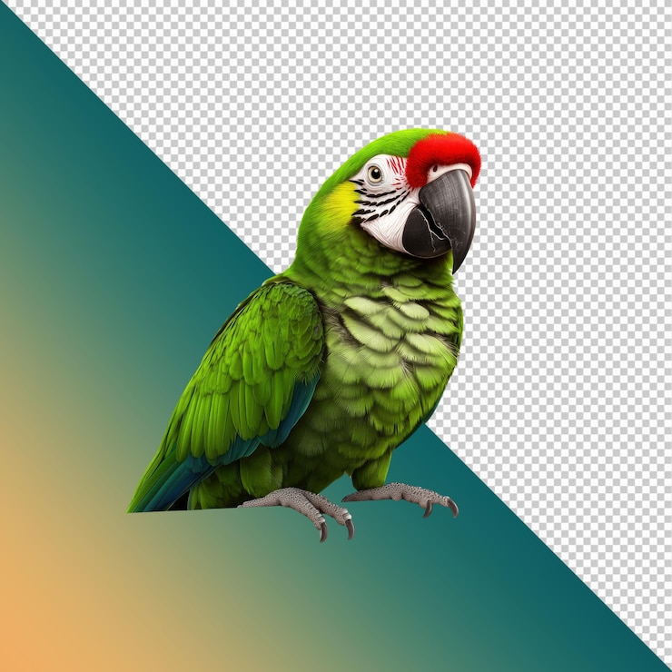PSD el pájaro guacamayo militar verde vibrante sobre un fondo blanco