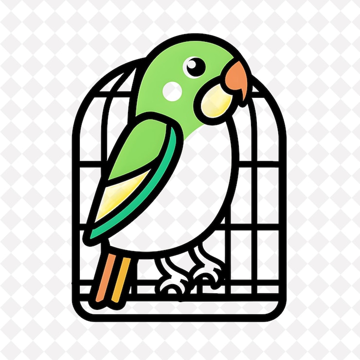 PSD un pájaro en una jaula con un fondo blanco