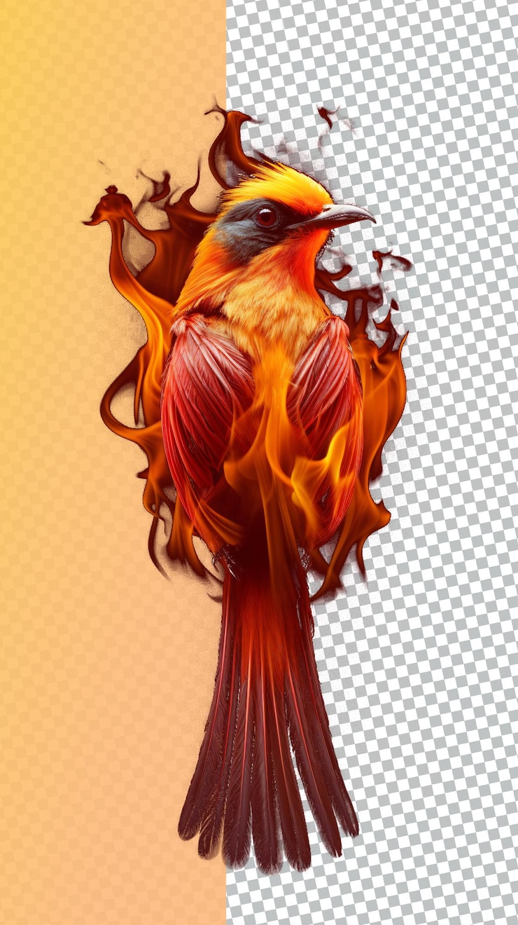 PSD pájaro en llamas fondo negro 8k uhd ultra hd png transparente