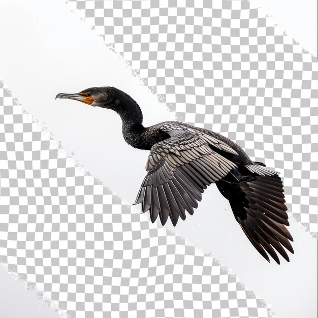 un pájaro con un pico amarillo está volando sobre un fondo blanco