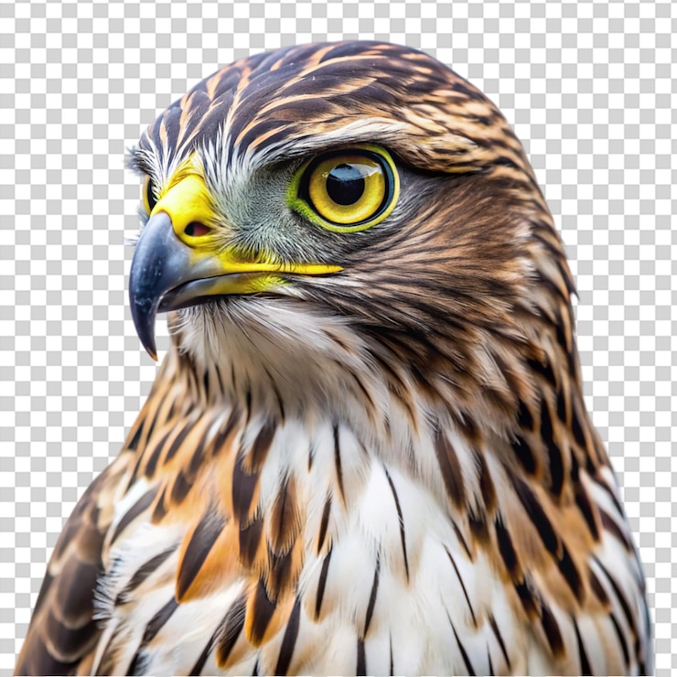 PSD un pájaro con un pico amarillo y ojos amarillos mirando a la cámara en un fondo transparente