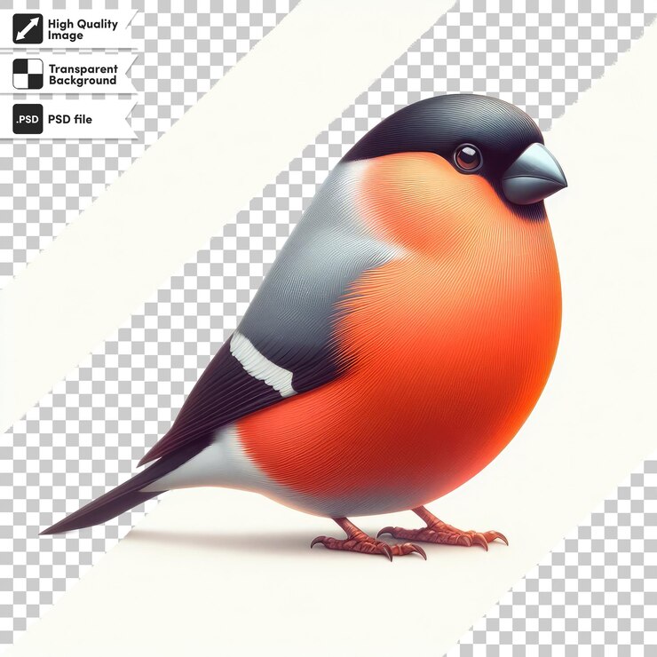 PSD pájaro psd en una rama de cereza sobre un fondo transparente