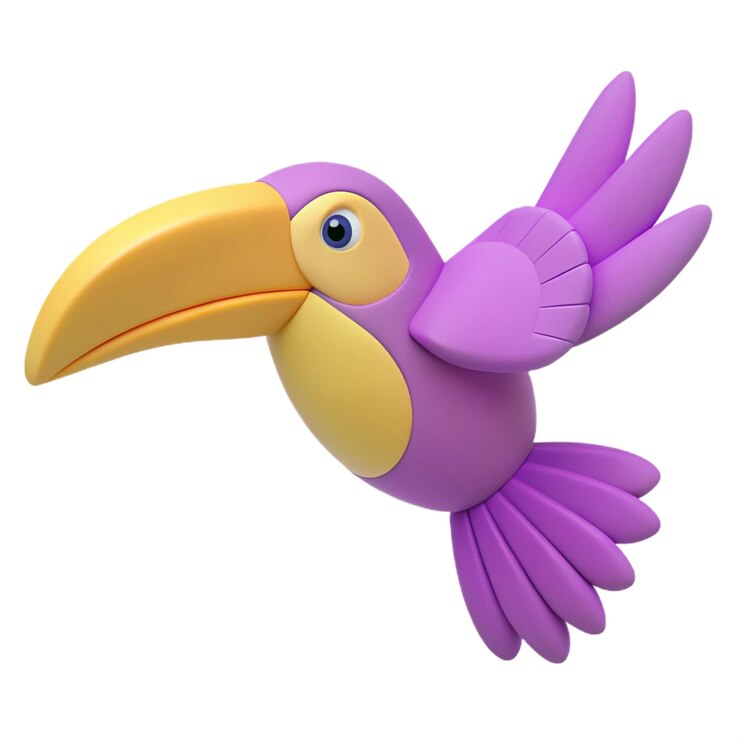 PSD un pájaro púrpura con pico amarillo y pico amarilo está al revés