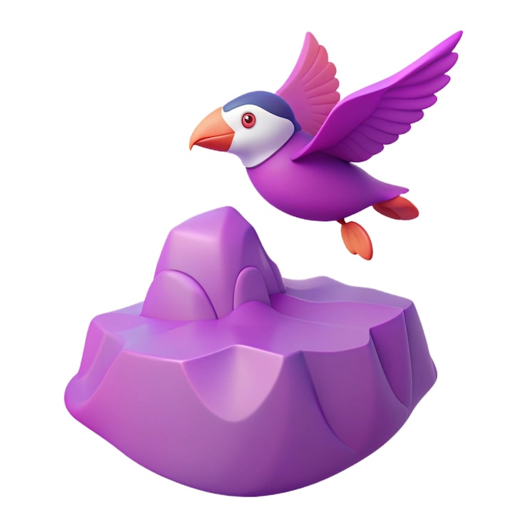 PSD un pájaro púrpura con un pico púrpura está en un objeto púrpura