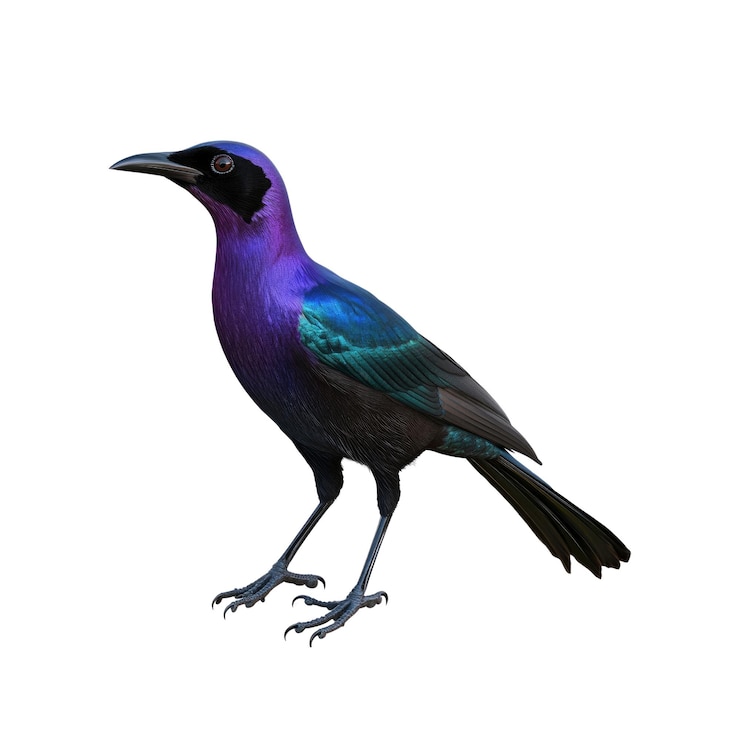 PSD el pájaro púrpura y verde sobre un fondo negro