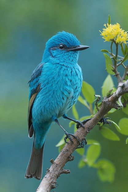 PSD pájaro en una rama con flores