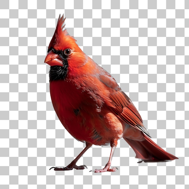 Pájaro rojo con parche negro en la cara