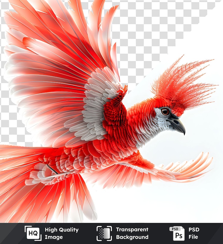 PSD el pájaro rojo volando con alas transparentes con fondo transparente premium