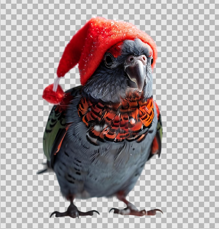 PSD un pájaro con sombrero de santa en un fondo transparente aislado