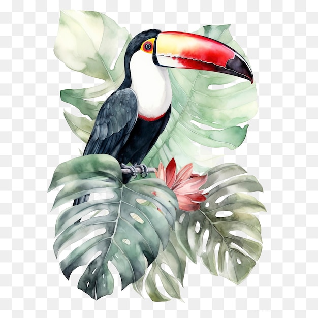 PSD un pájaro tucán con hojas tropicales - hojas tropicales png, png transparente