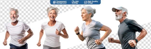 PSD paket von merry senior couple sprinting und leben eines gesunden lebensstils für ein langes leben.
