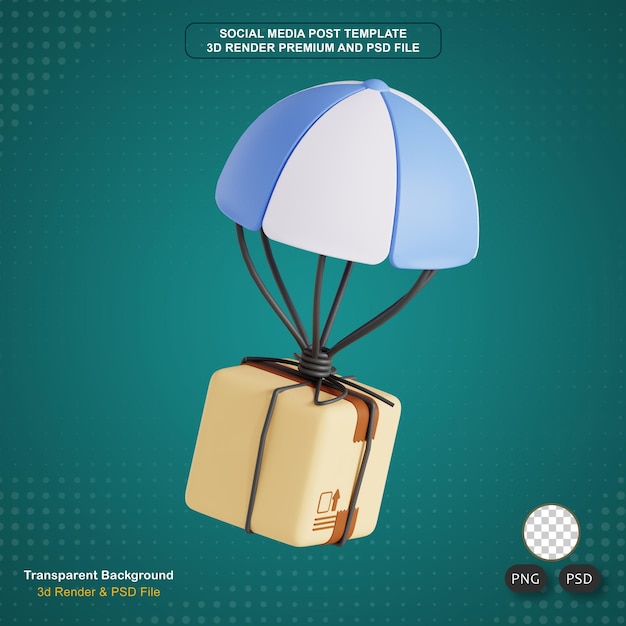 Paketkartonschachtel mit Fallschirm Parcel airdrop schnelle Expresslieferung und Lieferdienst weltweit