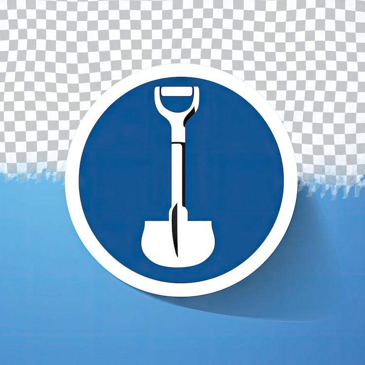 PSD pala azul en el icono del suelo aislado en fondo azul herramienta de jardinería herramienta para la horticultura a