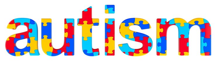 PSD palabra de autismo de rompecabezas de colores renderización 3d aislado en fondo transparente