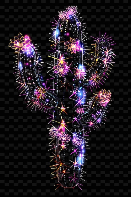 PSD la palabra cactus está iluminada con estrellas brillantes