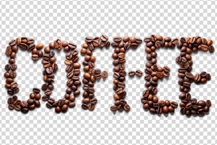 PSD palabra de café escrita con grano de café en png