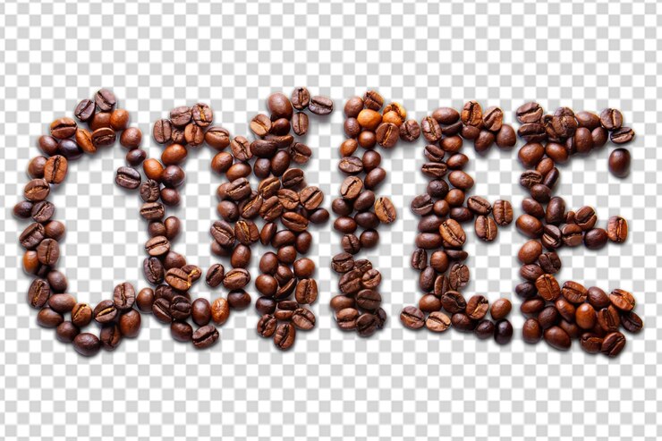 PSD palabra de café escrita con grano de café en png