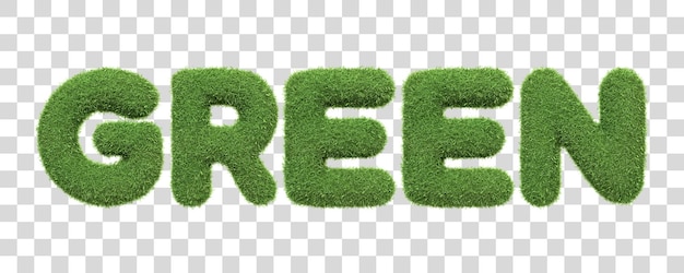 PSD la palabra green expresada en una textura de hierba verde vibrante aislada sobre un fondo blanco render 3d