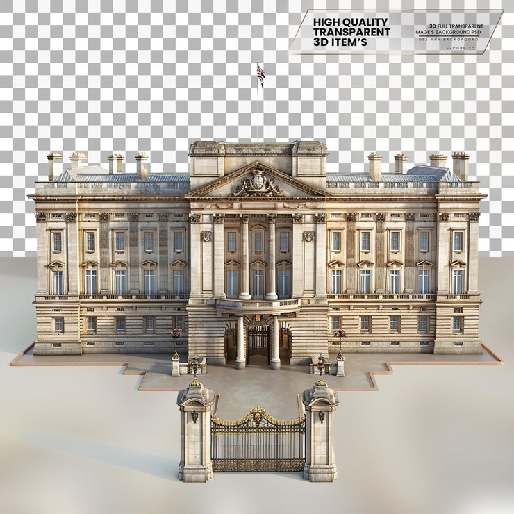 PSD palácio de buckingham um modelo 3d da residência oficial do monarca britânico em bg transparente