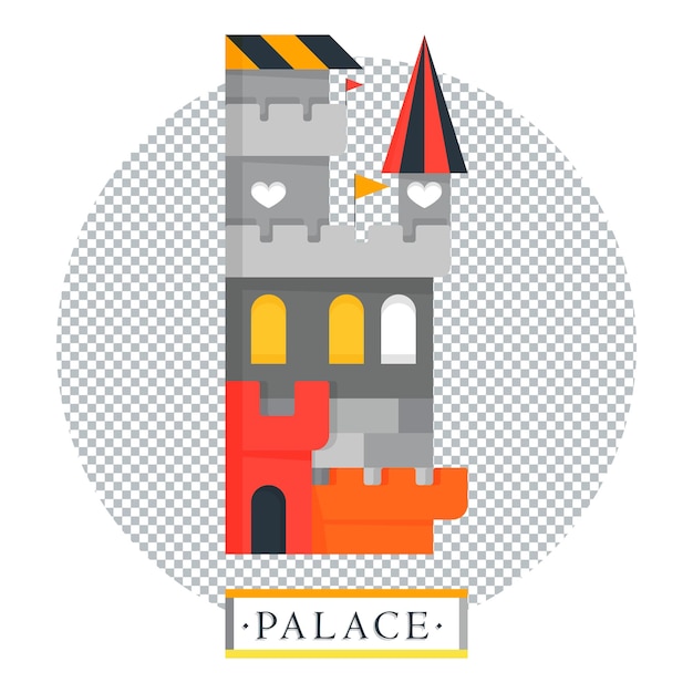 PSD palácio medieval da fantasia com torres e bandeiras fortaleza do dragão do coração