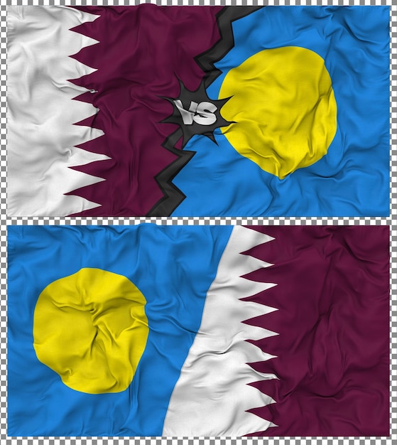 Palau contro Qatar Mezza bandiera combinata Tessuto Bump Texture Rendering 3D