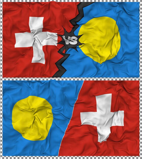 Palau gegen Schweiz Halbkombinierte Flagge Stoff-Bump-Textur 3D-Rendering