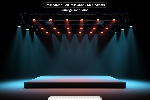 PSD palco com equipamento de iluminação em um palco spotlight brilha no palco