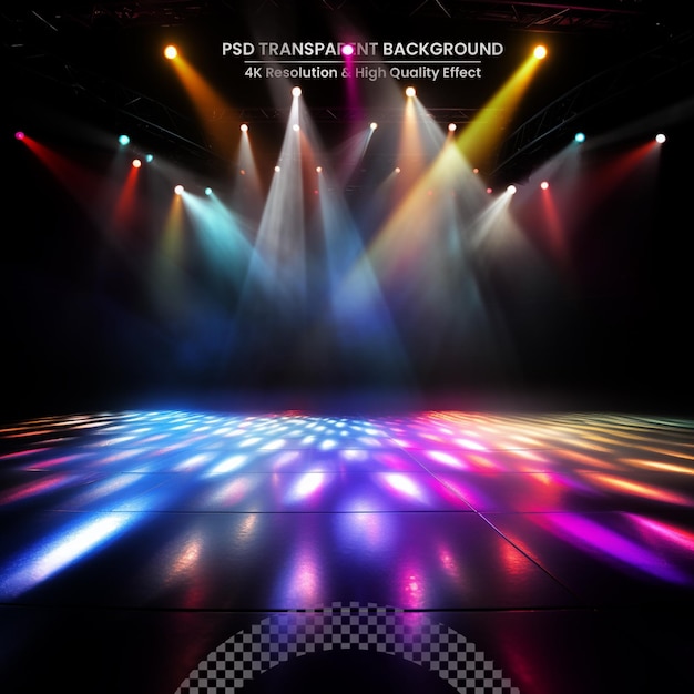 palco com luzes Efeito de holofote mágico Fundo transparente e fundo de palco colorido