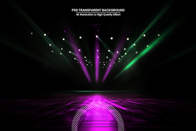 palco com luzes Efeito de holofote mágico Fundo transparente e fundo de palco colorido