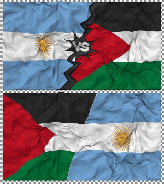 Palestina contro Argentina Mezza bandiera combinata tessuto di stoffa Bump Rendering 3D